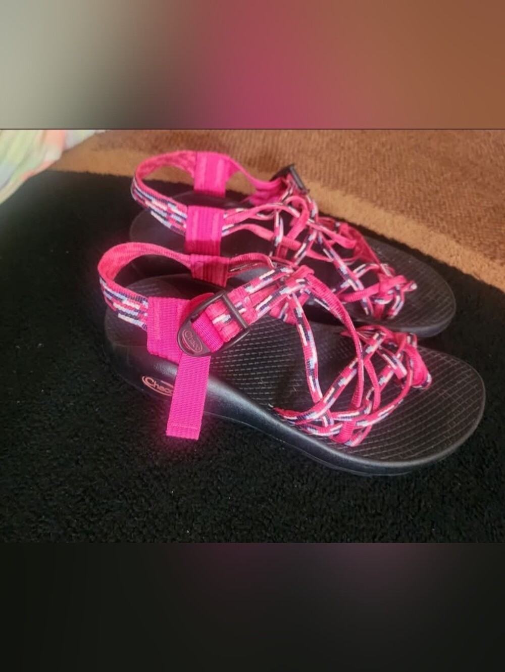 Chaco Hot Pink & Black Woven Strap Sandals